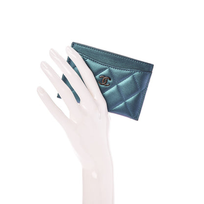 Chanel Metallic Lambskin Quilted Card Holder Turquoise 2 of 7