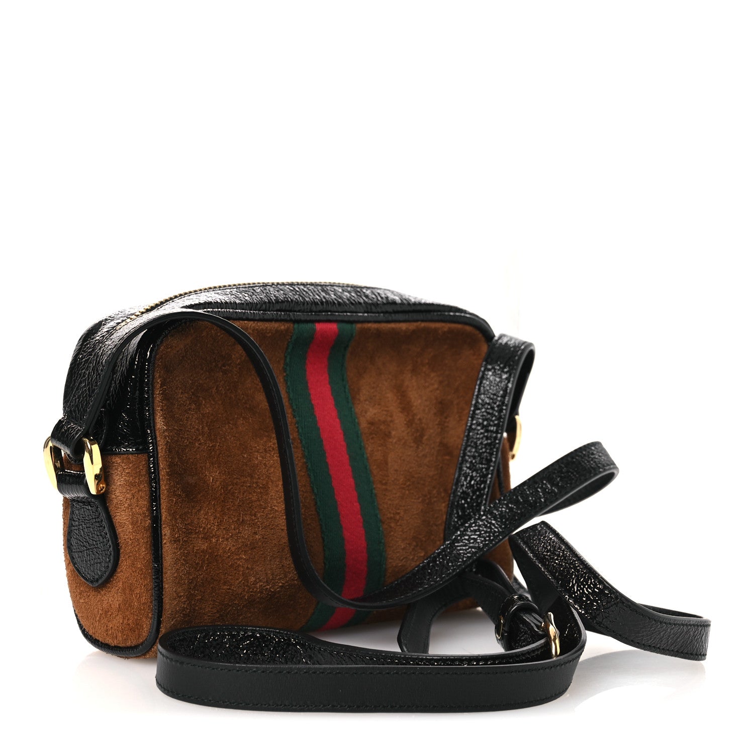 Gucci Suede Patent Web Mini Ophidia Shoulder Bag Nocciola Black 3 of 12