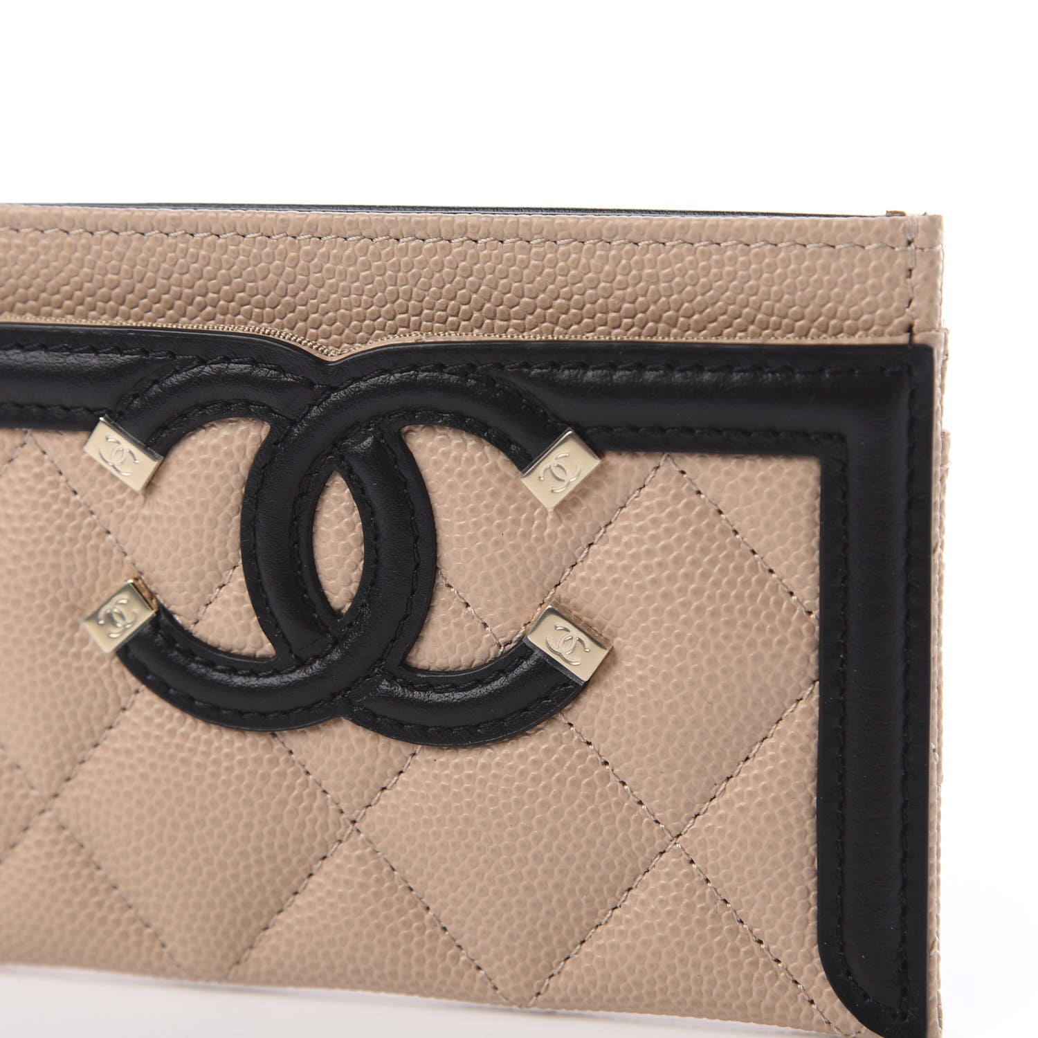 Chanel Caviar Quilted Filigree Card Holder Beige Black 10 of 11