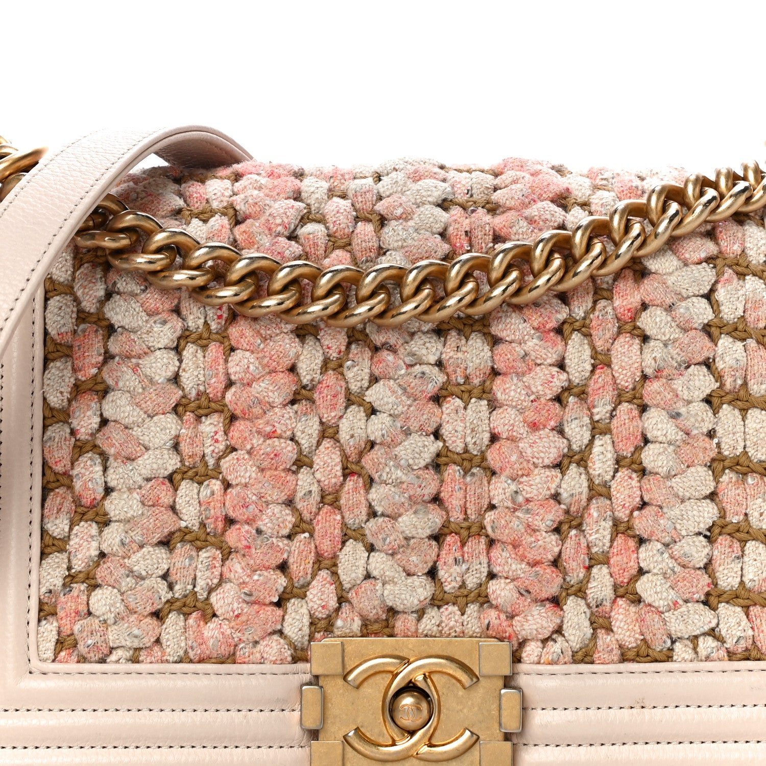 Chanel Braided Tweed Lambskin Medium Boy Flap Pink 14 of 14