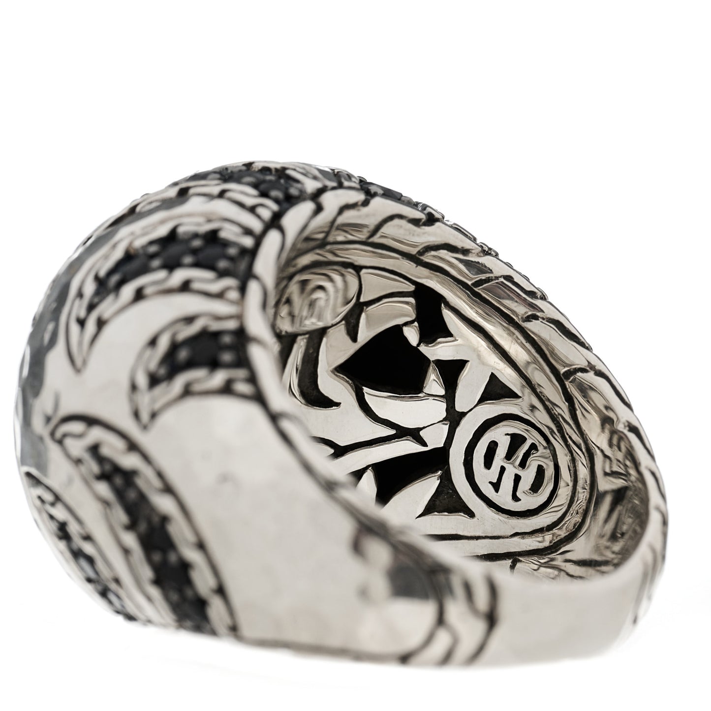 Sterling Silver Black Sapphire Macan Dome Ring 54 7