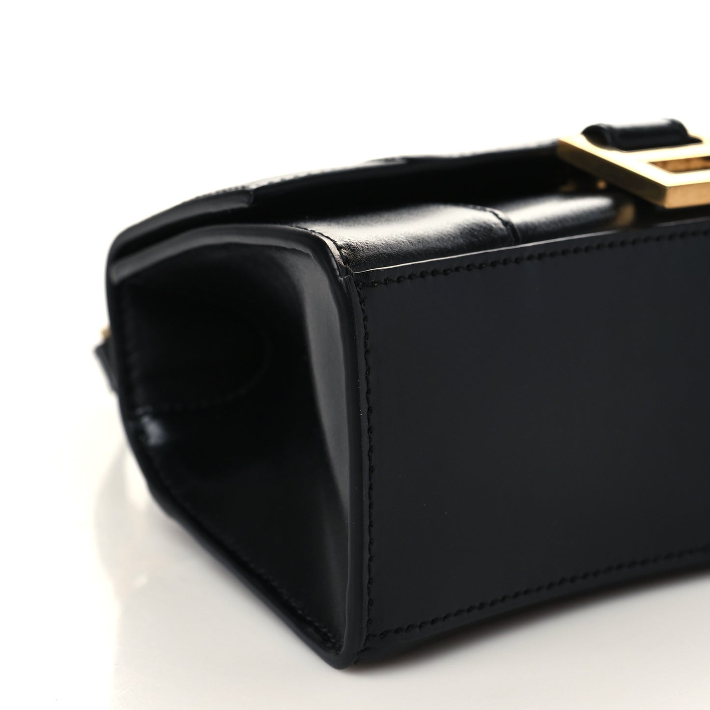 Shiny Box Calfskin Hourglass Top Handle Bag XS Black