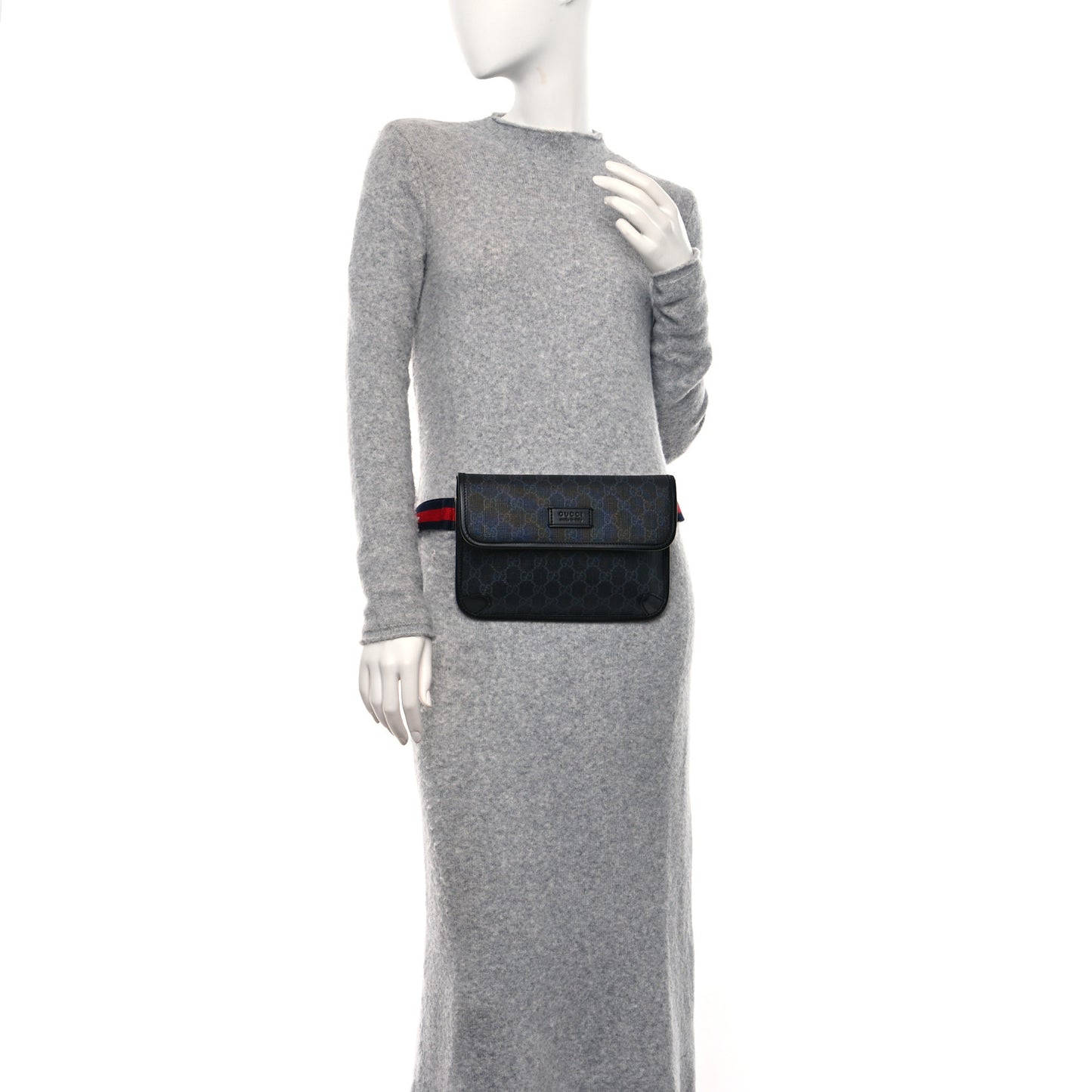 GG Supreme Monogram Web Slim Belt Bag Black Grey
