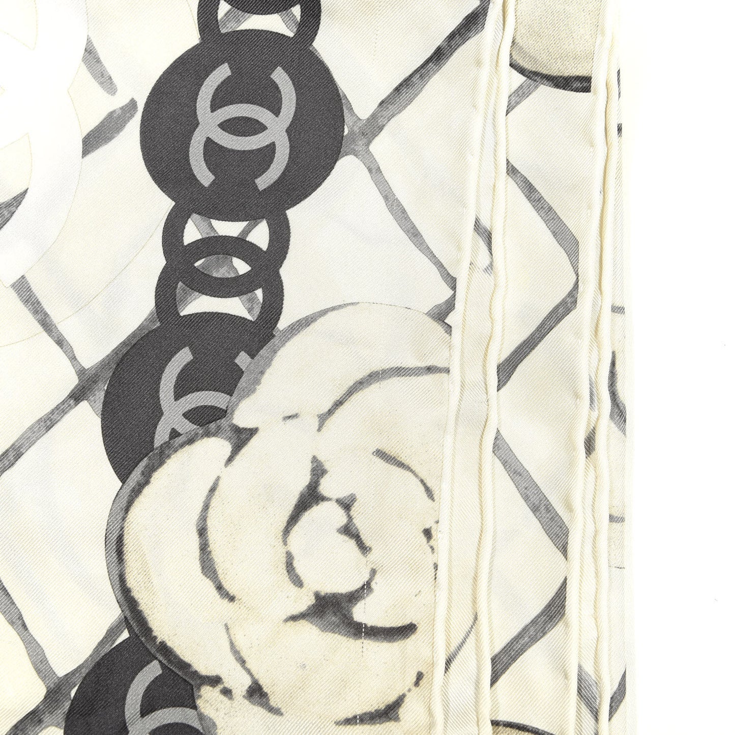 Silk Camellia CC Square Scarf Ivory