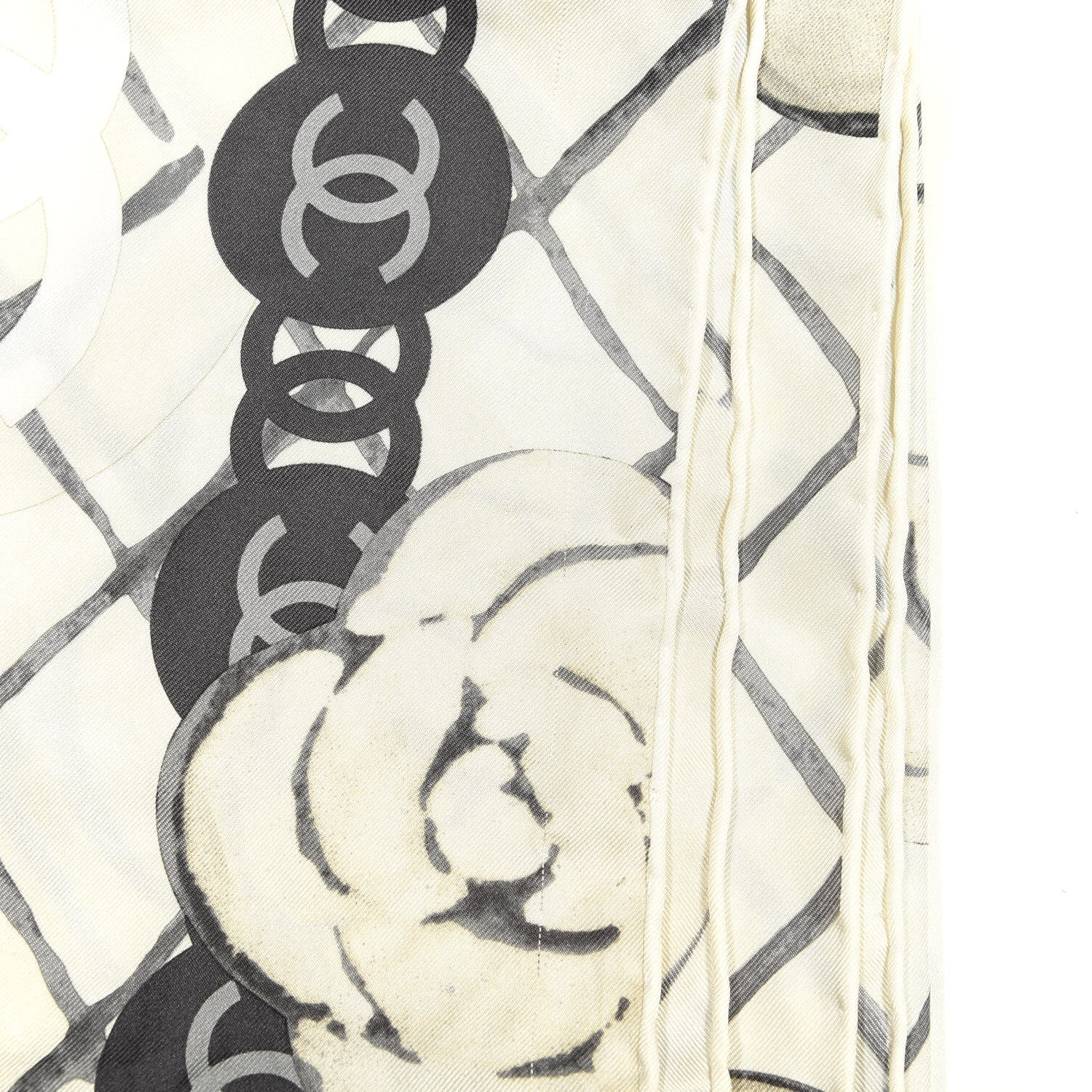 Chanel Silk Camellia CC Square Scarf Ivory 5 of 5