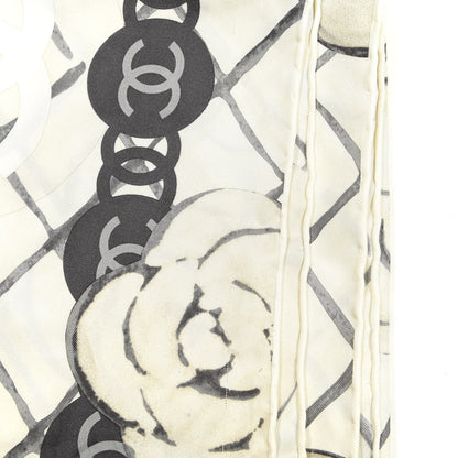 Chanel Silk Camellia CC Square Scarf Ivory 5 of 5