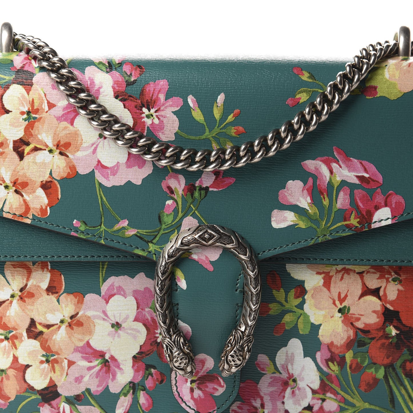 Calfskin Blooms Print Medium Dionysus Shoulder Bag Bright Emerald Multicolor
