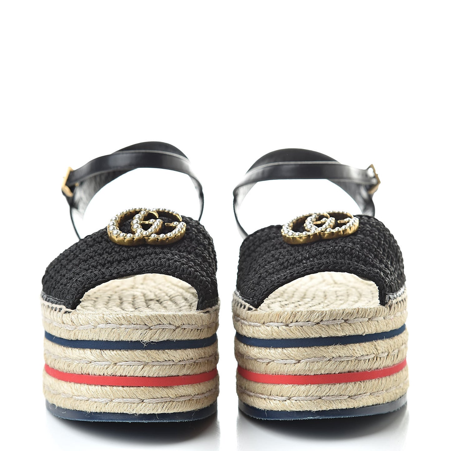Cotton Malaga Kid Crochet Pearly GG Lilibeth Espadrille Platform Sandals 38.5 Black