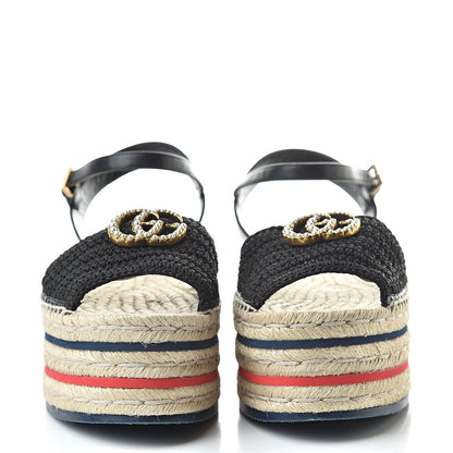 Gucci Cotton Malaga Kid Crochet Pearly GG Lilibeth Espadrille Platform Sandals 38.5 Black 2 of 8