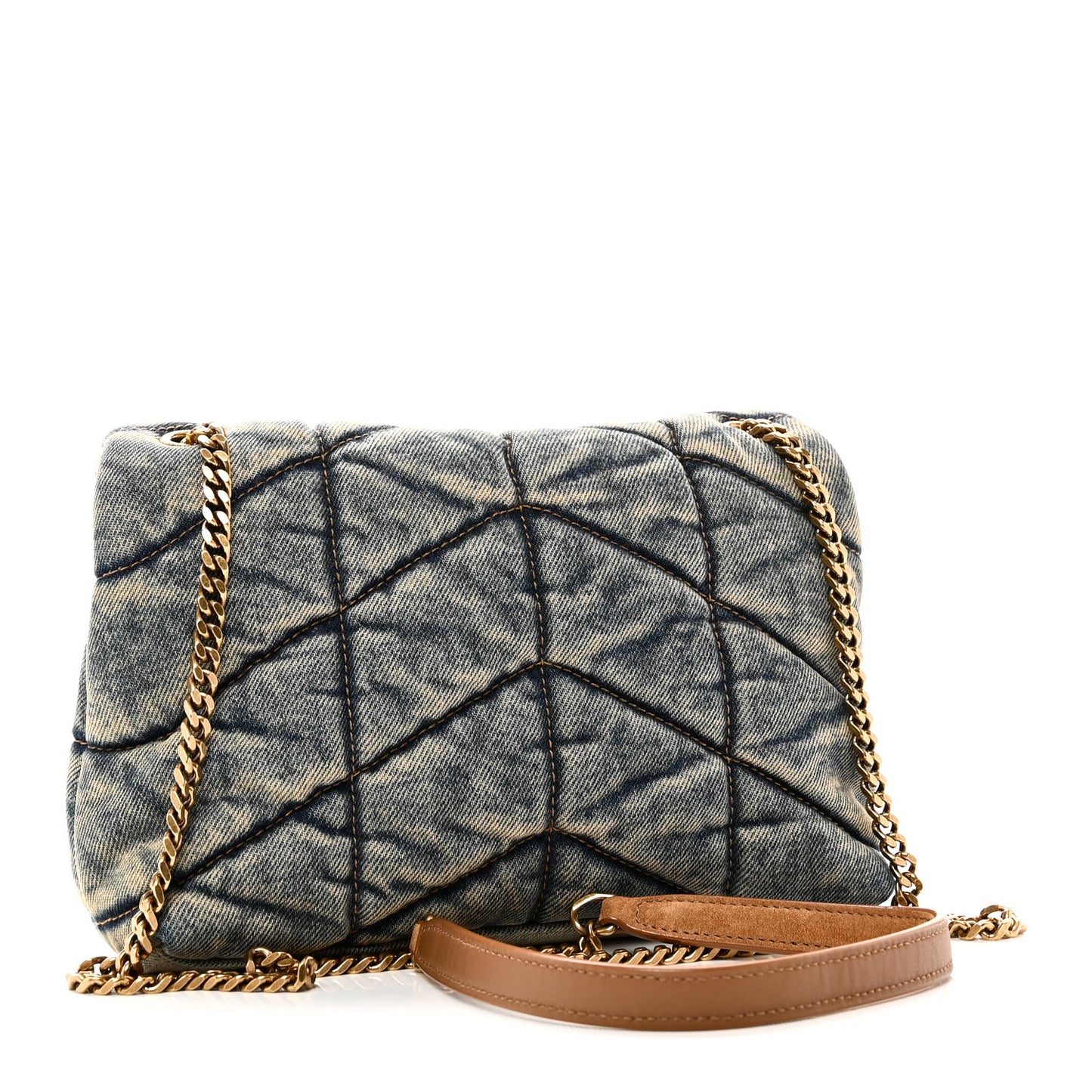 Denim Quilted Toy Loulou Puffer Monogram Chain Satchel Blue Cinnamon