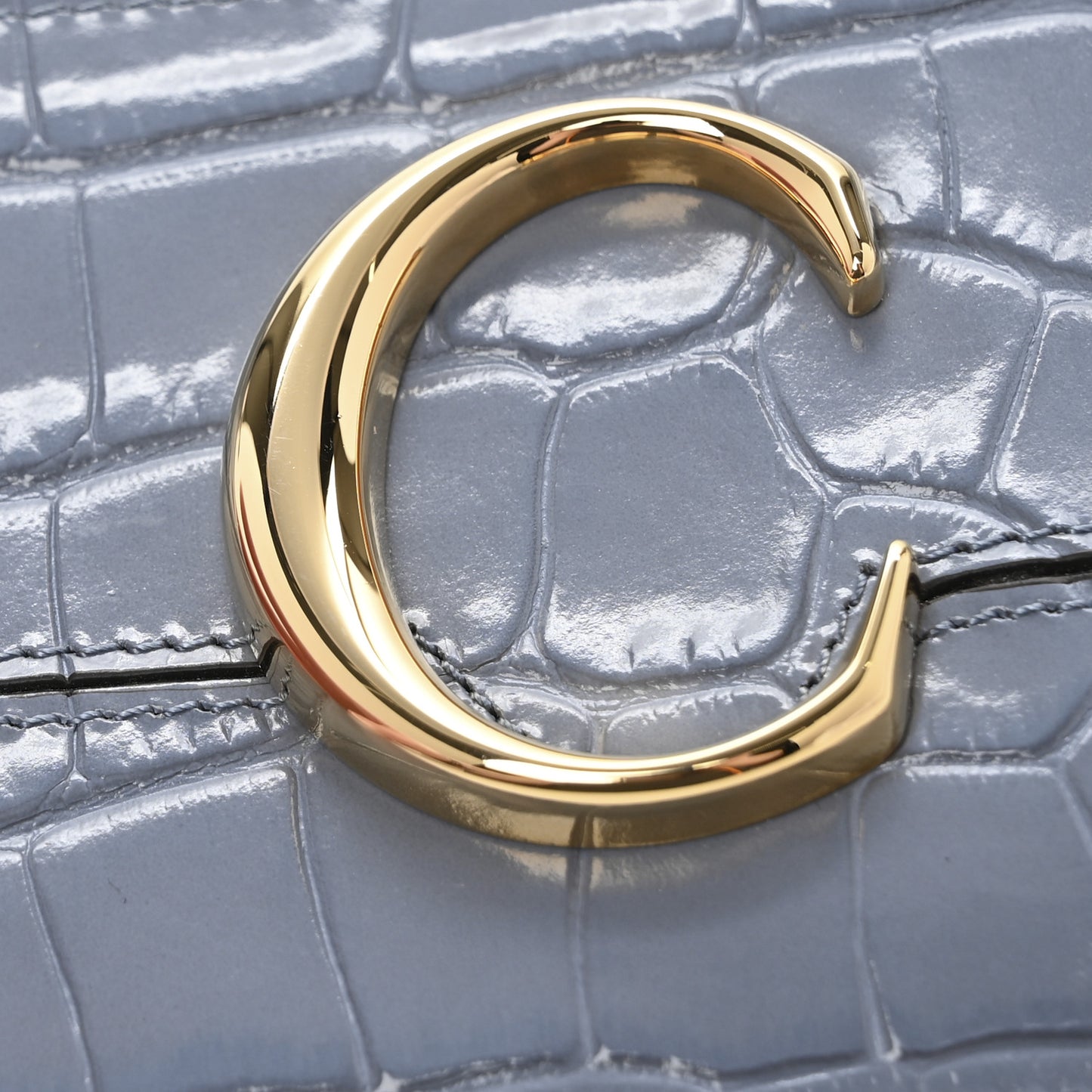 Crocodile Embossed Calfskin C Small Purse Faded Blue