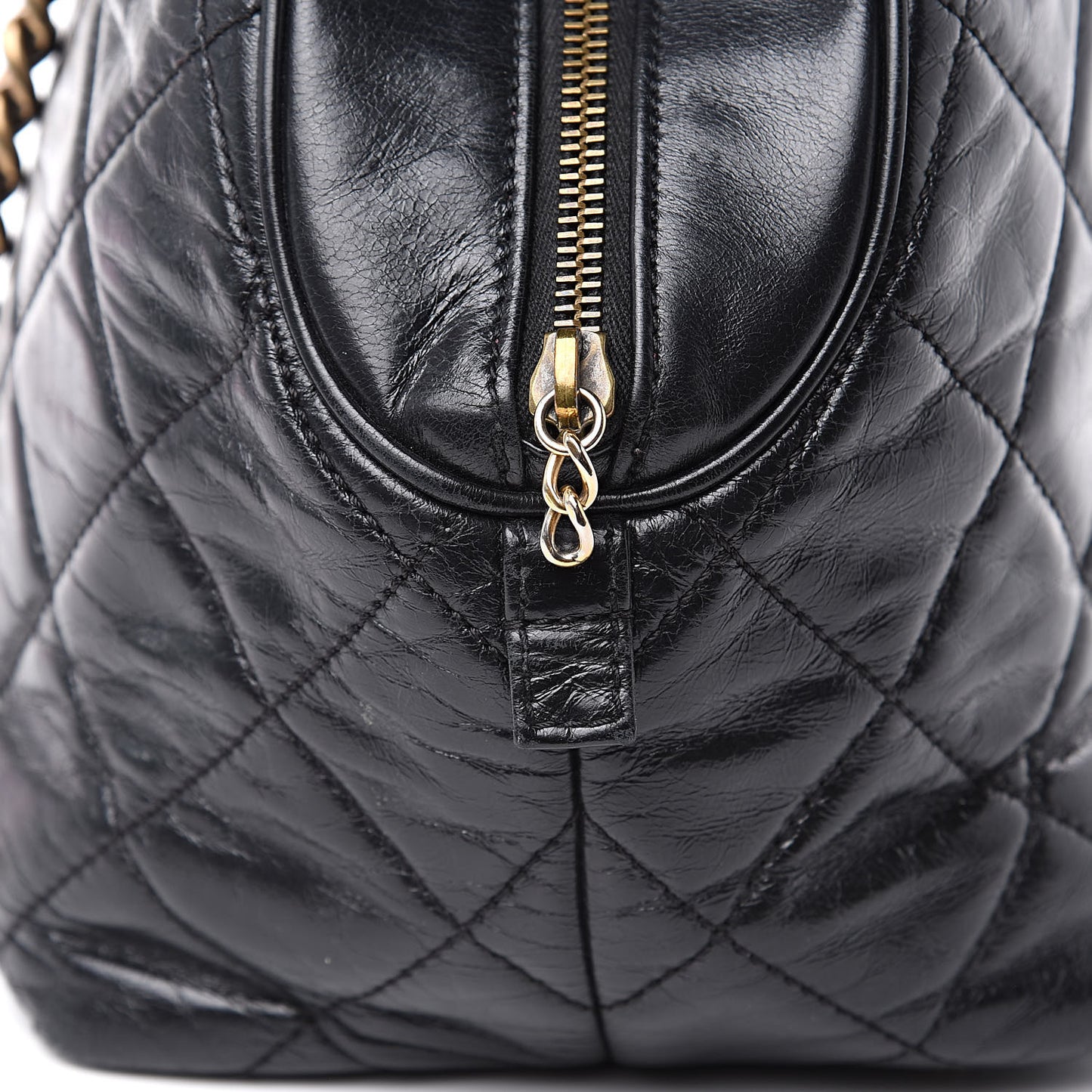 Glazed Calfskin Castle Rock Bowling Bag Black