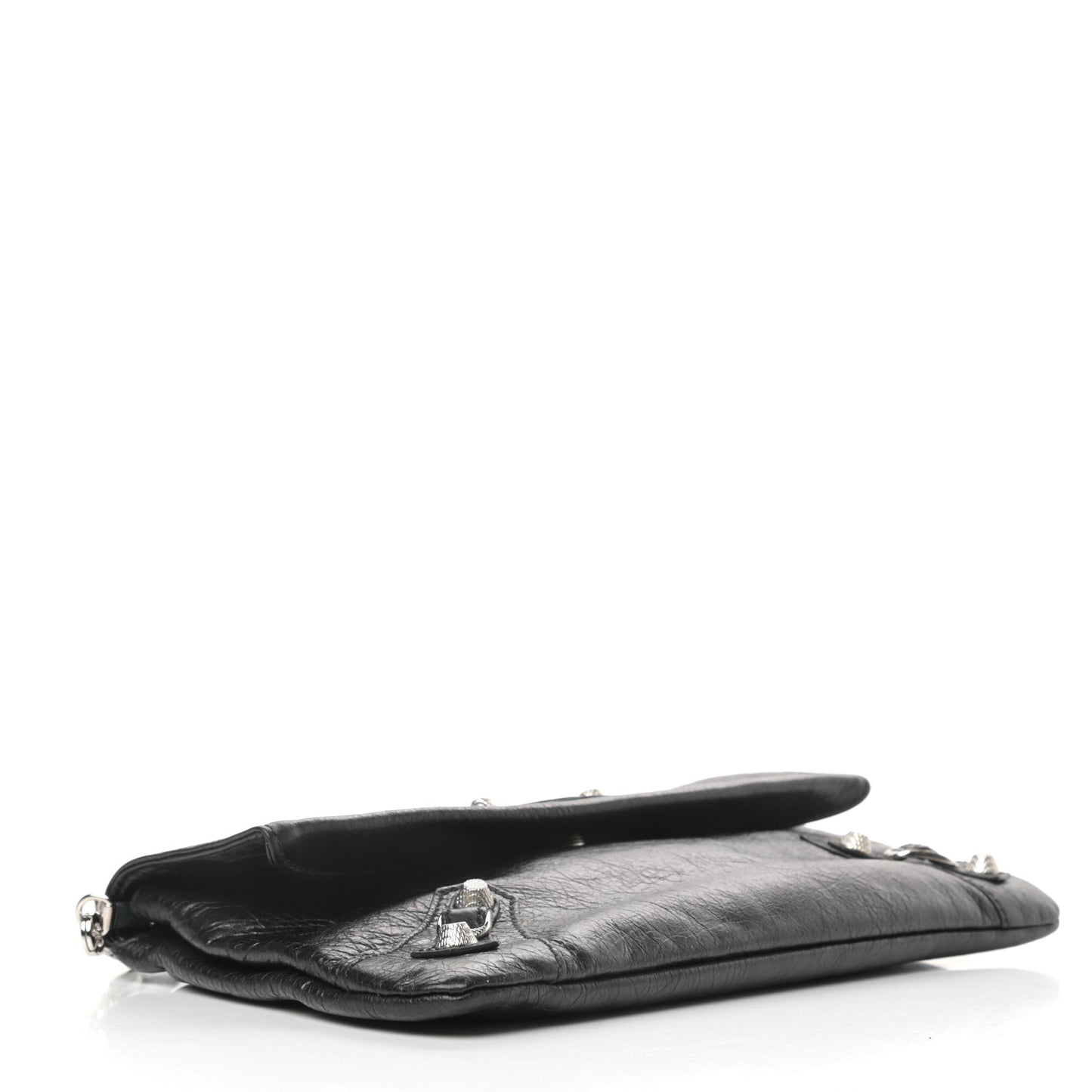 Agneau Giant 12 Silver Hardware Envelope Strap Clutch Black