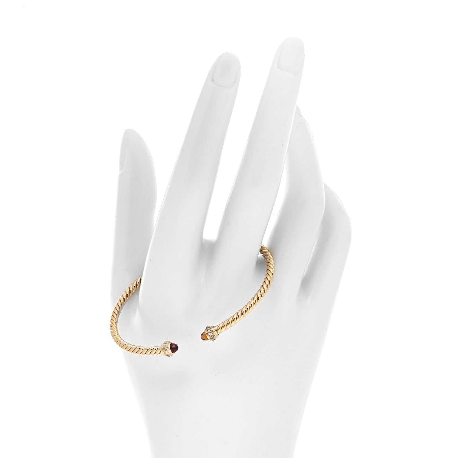 David Yurman 18K Yellow Gold Diamond Citrine 3mm Cablespira Bracelet 2 of 5