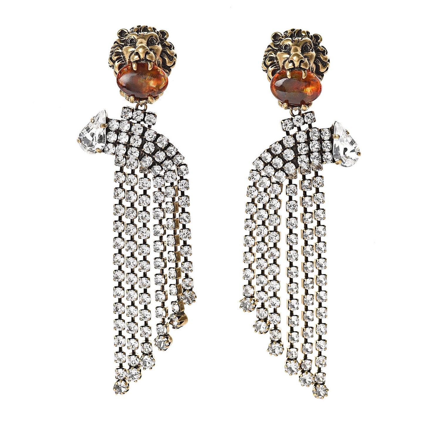 Metal Crystal Lion Clip On Earrings
