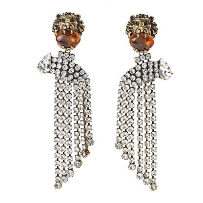 Gucci Metal Crystal Lion Clip On Earrings 1 of 4