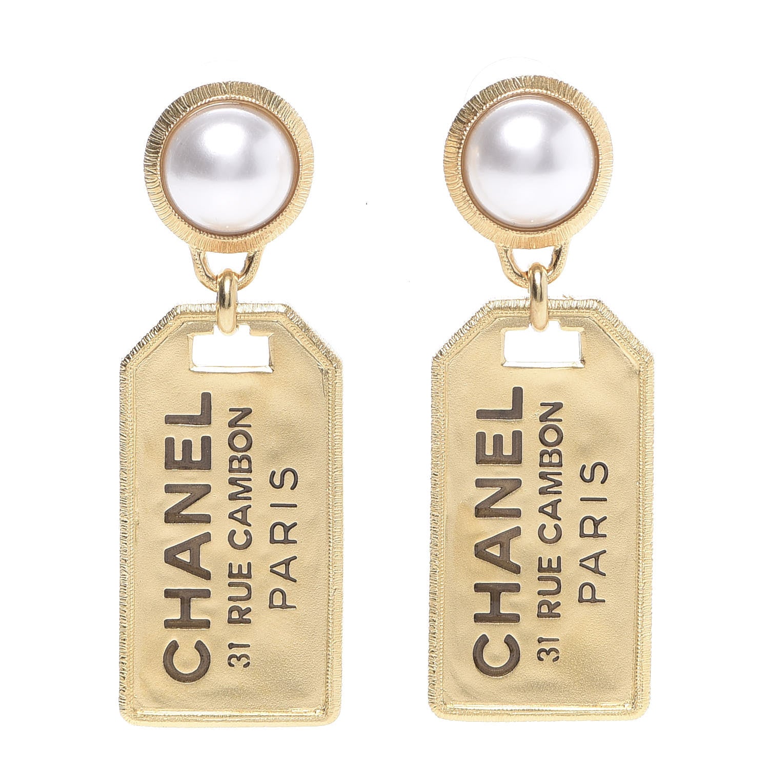 Chanel Pearl CC Tags Drop Earrings Gold 1 of 5