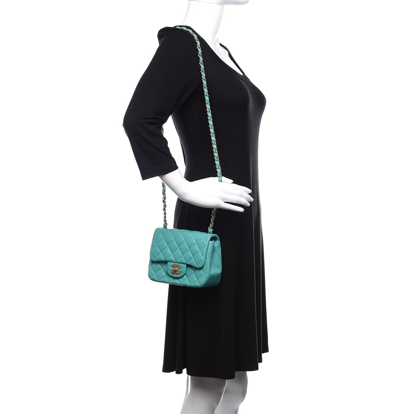 Lambskin Quilted Mini Square Flap Turquoise