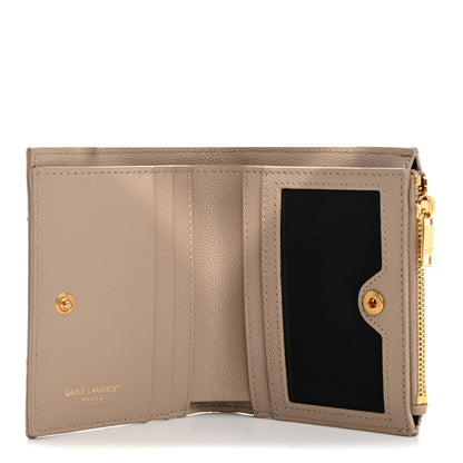 Saint Laurent Grain De Poudre Matelasse Chevron Monogram Zipped Card Case Dark Beige 5 of 9