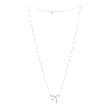 Tiffany Platinum 18K Rose Gold Pink Diamond Mini Bow Pendant Necklace 3 of 5