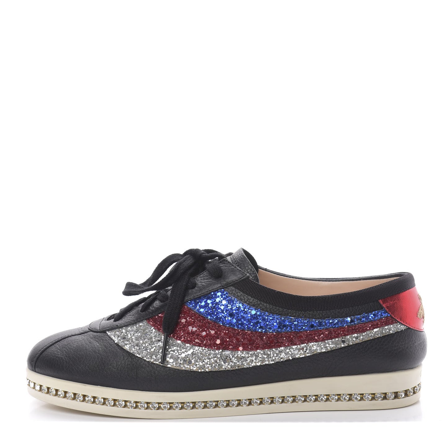 Calfskin Glitter Crystal Womens Sylvie Web Falacer Sneakers 39.5 Black