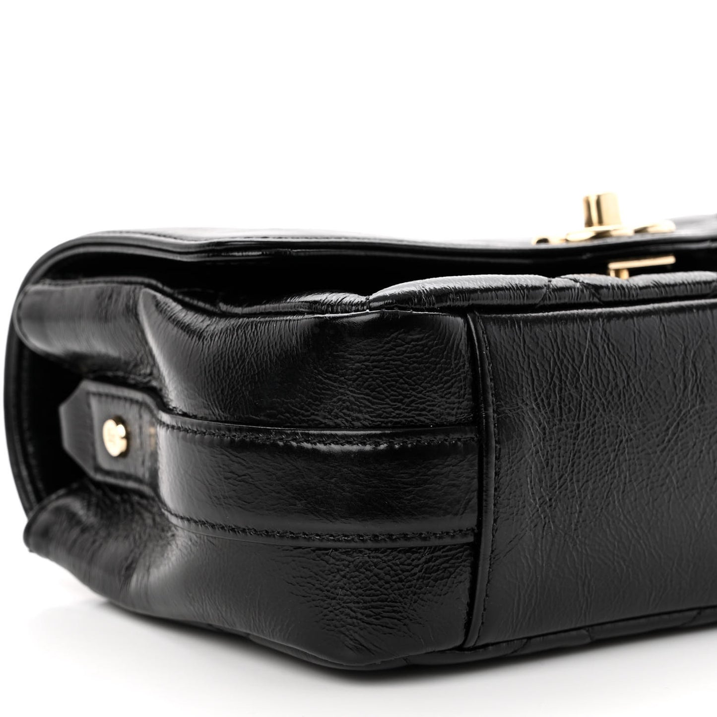 Crumpled Glazed Lambskin Quilted Mini Flap Black