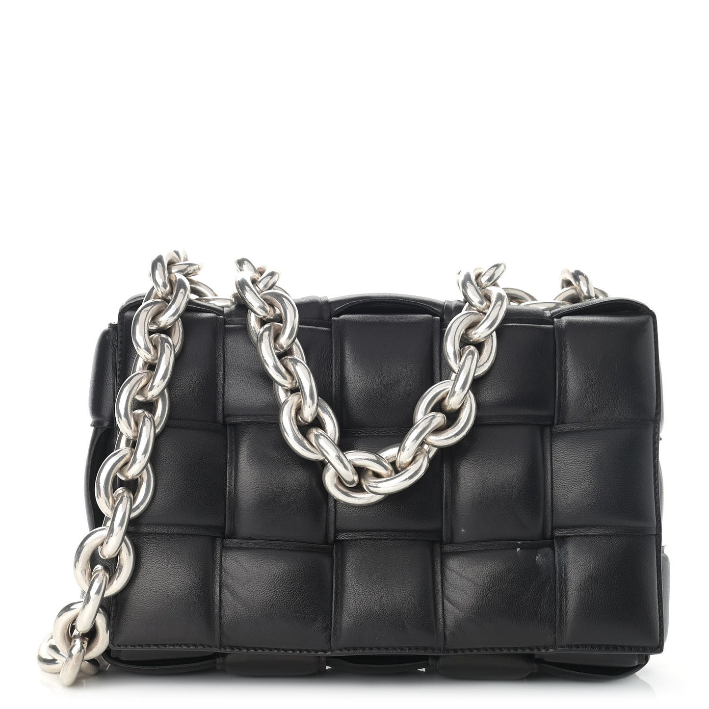 Lambskin Maxi Intreccio Padded Chain Cassette Crossbody Bag Black