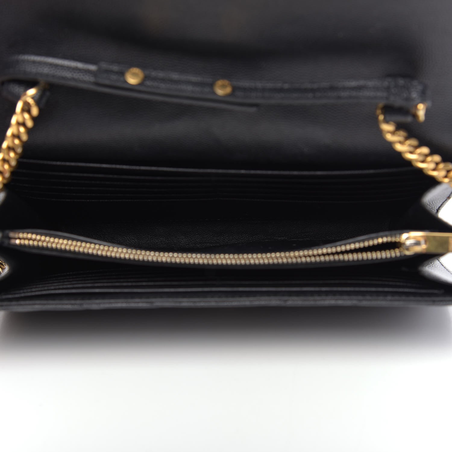 Saint Laurent Grain De Poudre Matelasse Chevron Monogram Chain Wallet Black 5 of 15