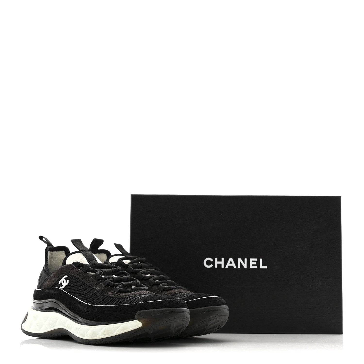 Chanel Fabric Suede CC Sneakers 40 Black Dark Grey 12 of 12