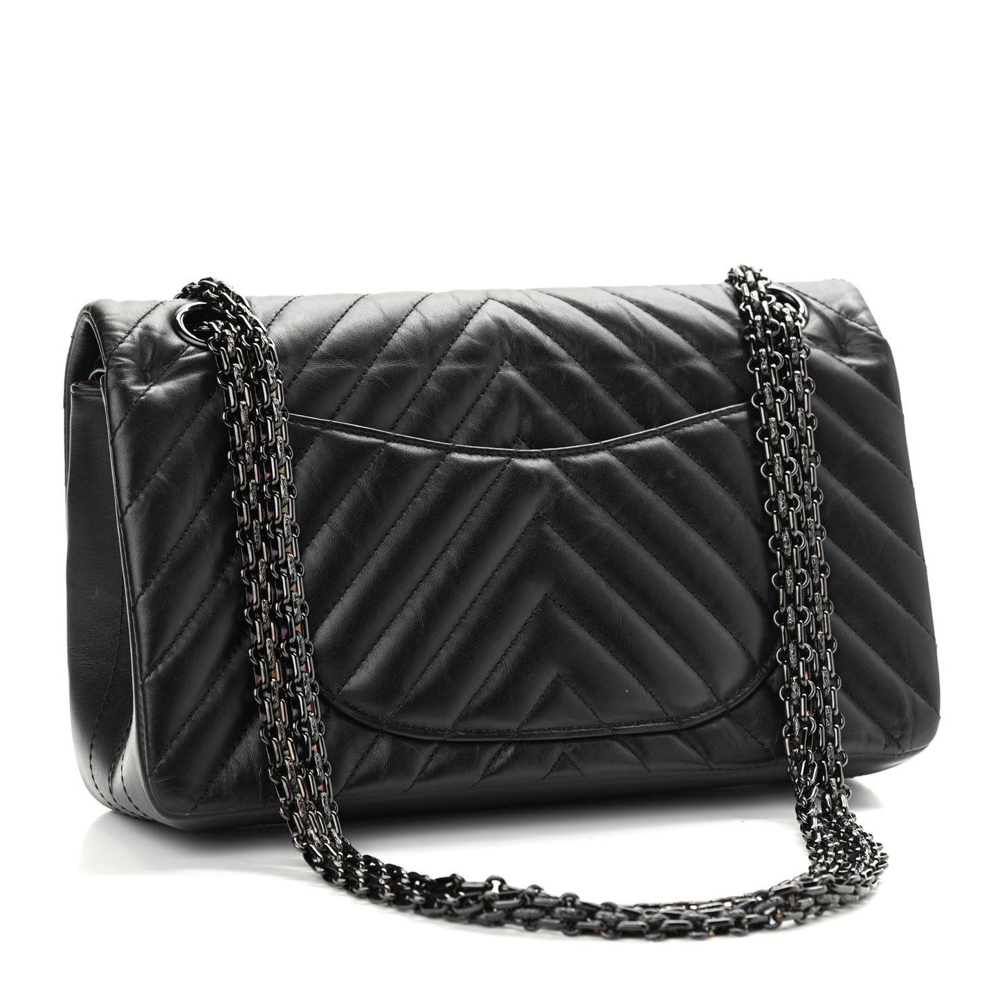 Aged Calfskin Chevron Quilted 2.55 Reissue 225 Flap So Black