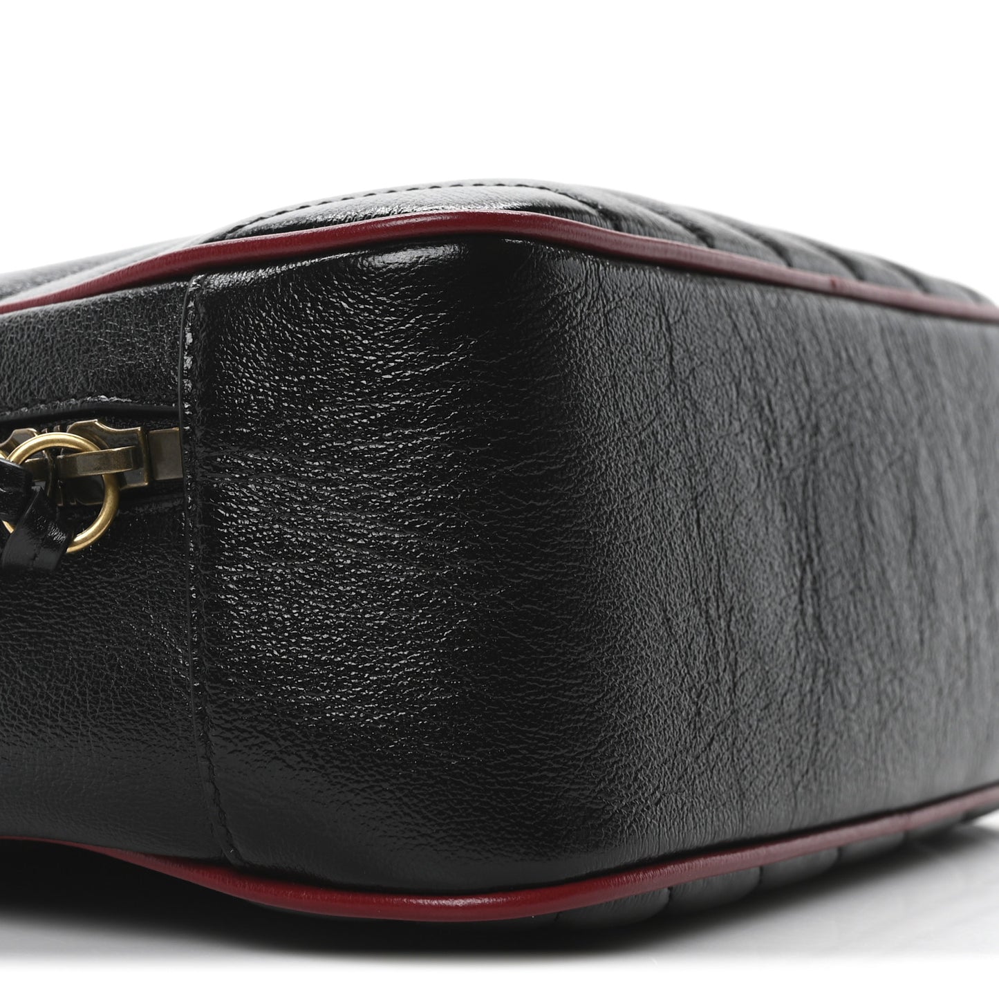 Vintage Effect Calfskin Matelasse Diagonal Small Torchon GG Marmont Bamboo Top Handle Shoulder Bag Black Romantic Cherry