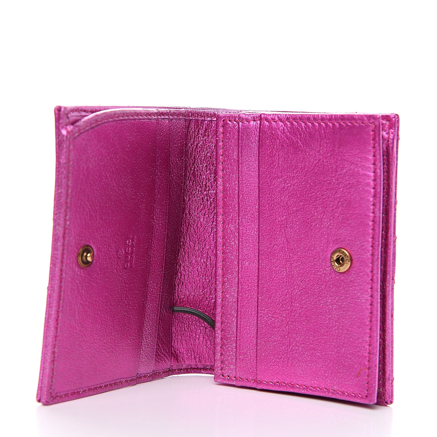 Metallic Calfskin Matelasse Crystal GG Marmont Wallet Fuchsia