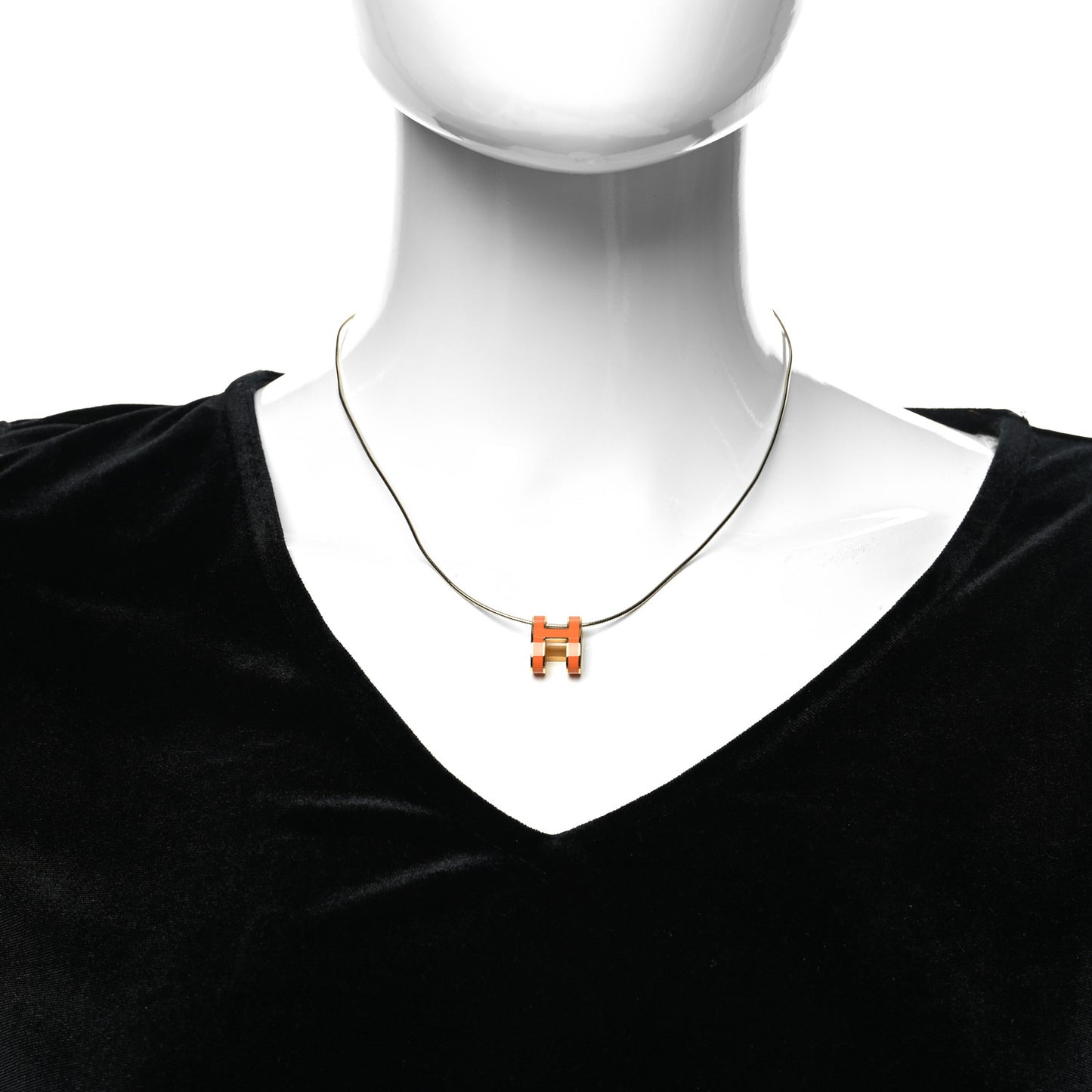 Lacquered Gold Pop H Pendant Necklace Orange