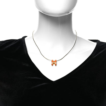 Hermes Lacquered Gold Pop H Pendant Necklace Orange 2 of 5