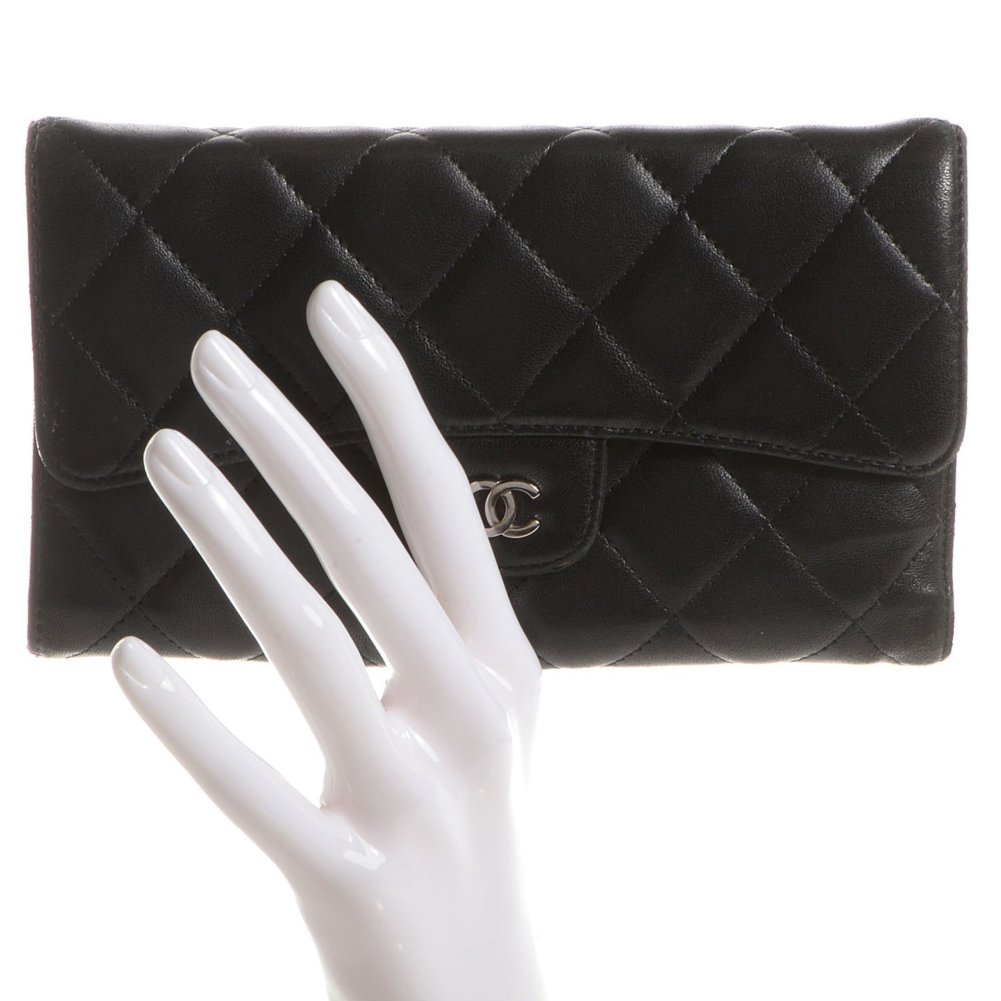 Lambskin Quilted Large Flap Wallet Black