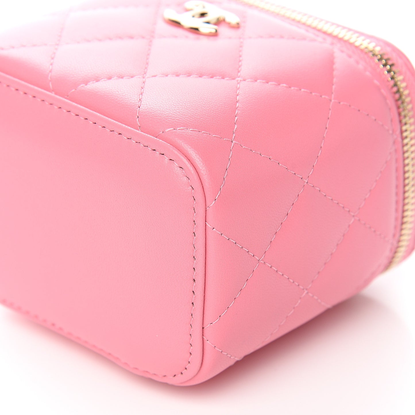 Lambskin Quilted Mini Vanity Case With Chain Pale Pink