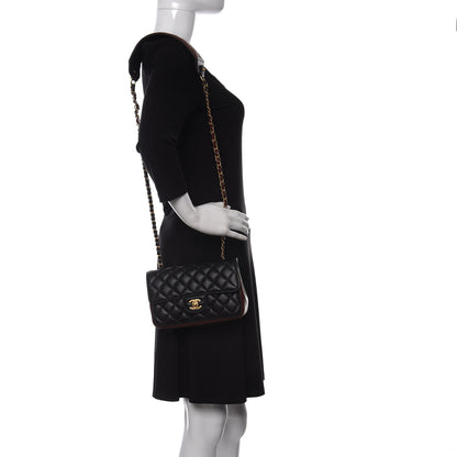 Chanel Calfskin Quilted Small Strap Into Flap Bag Black Brown 2 of 11