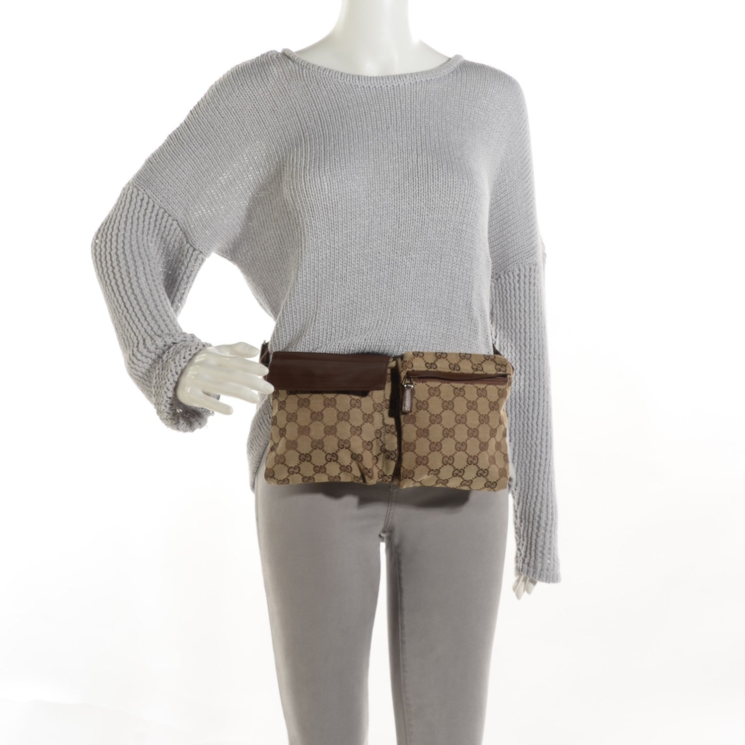Gucci GG Monogram Web Double Pocket Belt Bag Brown 2 of 7