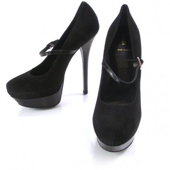 Suede Crocodile Platform Mary Janes 39 Black