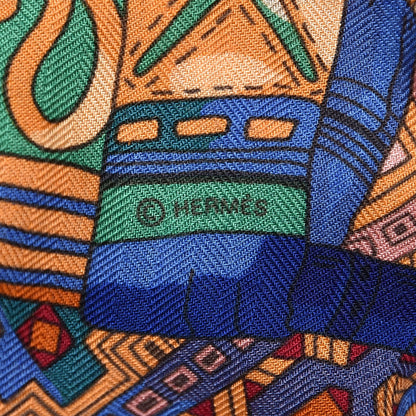 Hermes Cashmere Silk Voyage En Etoffes Shawl 140 6 of 6