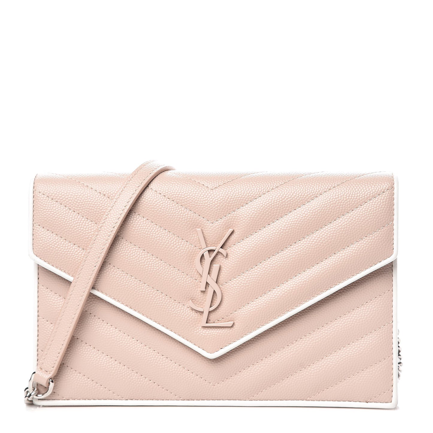 Grain De Poudre Matelasse Chevron Monogram Envelope Chain Wallet Pink and White