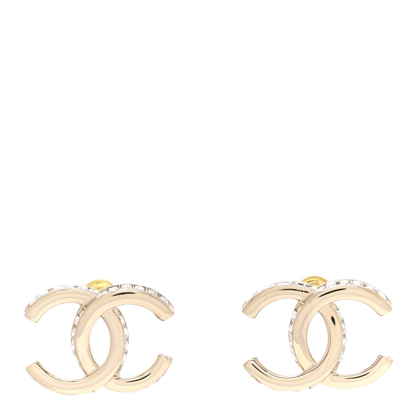 Metal Baguette Crystal CC Earrings Gold