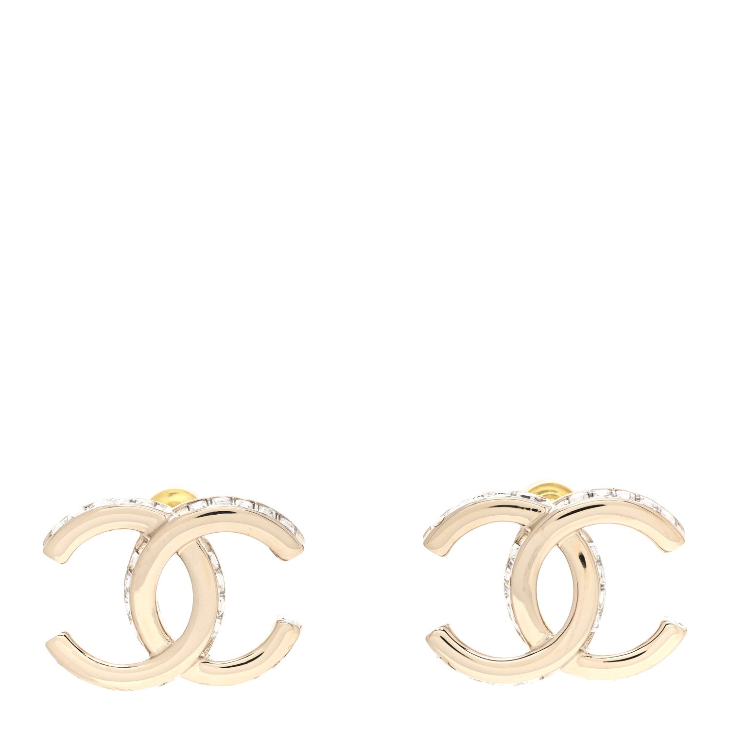Chanel Metal Baguette Crystal CC Earrings Gold 1 of 5