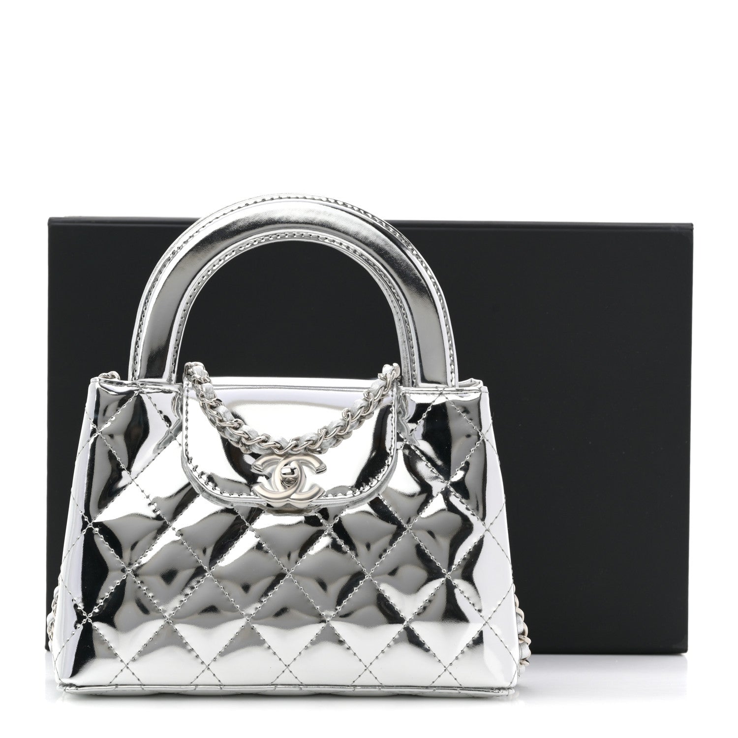 Chanel Mirror Calfskin Metallic Calfskin Quilted Nano Kelly Shopper Silvery 11 of 11