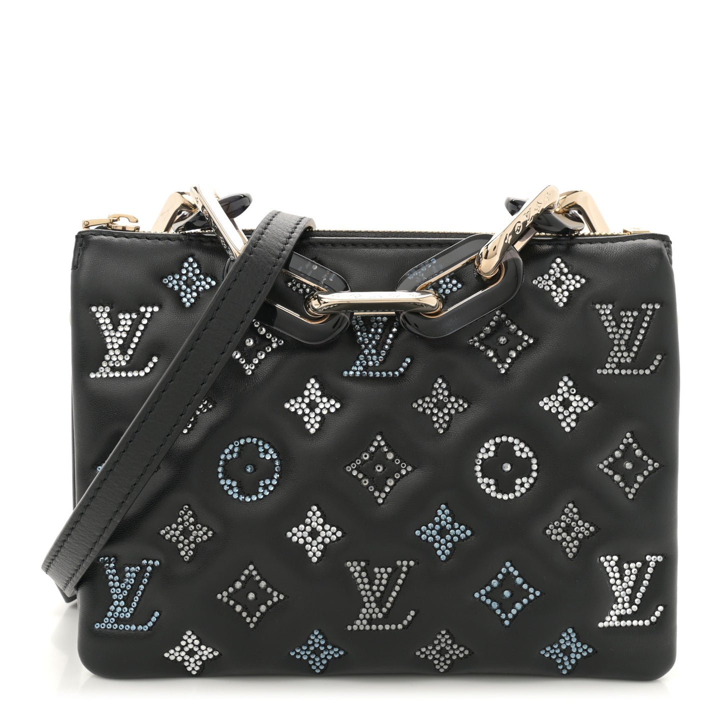 Lambskin Swarovski Crysta Embossed Monogram Coussin BB Black