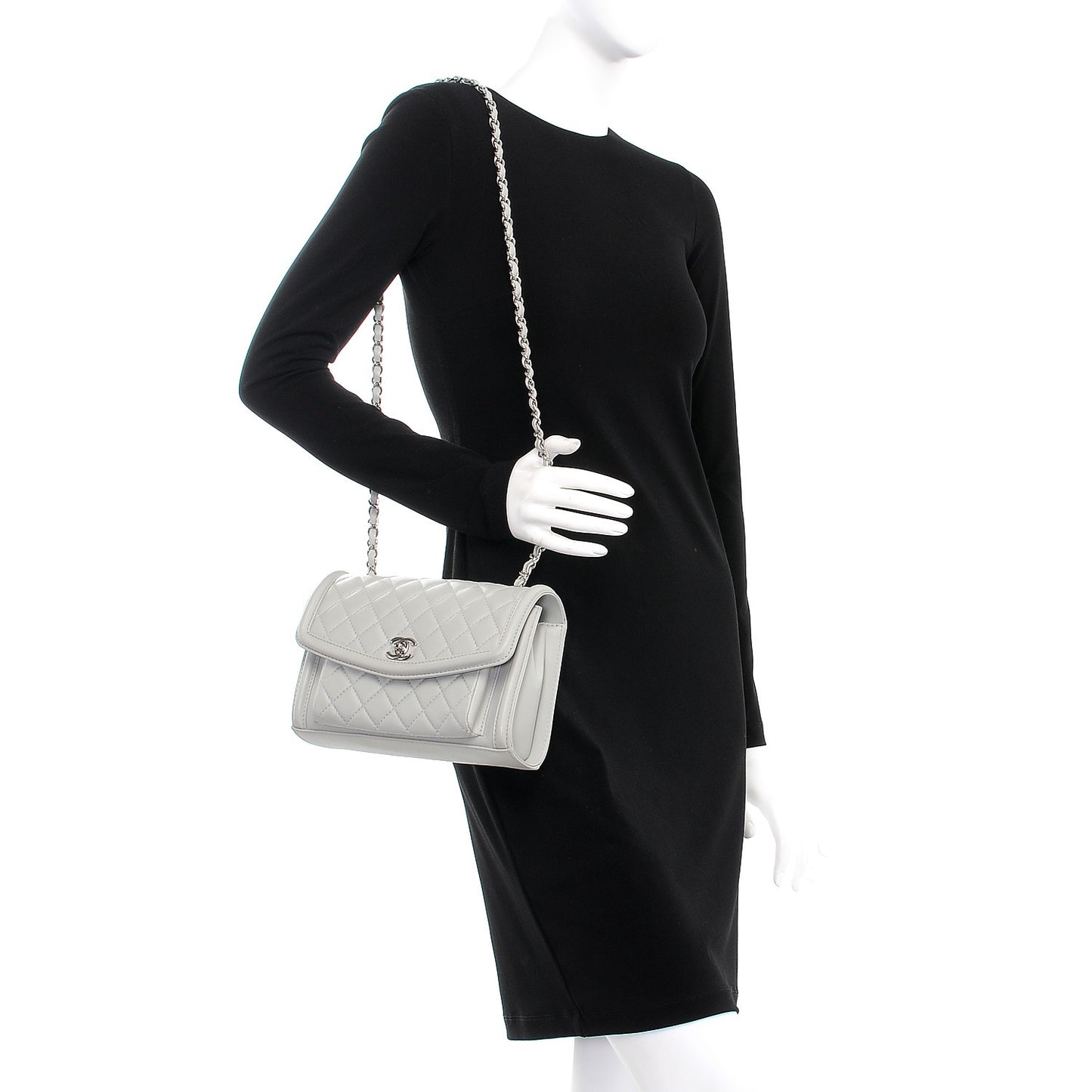 Lambskin Quilted Small Geometric Flap Light Grey