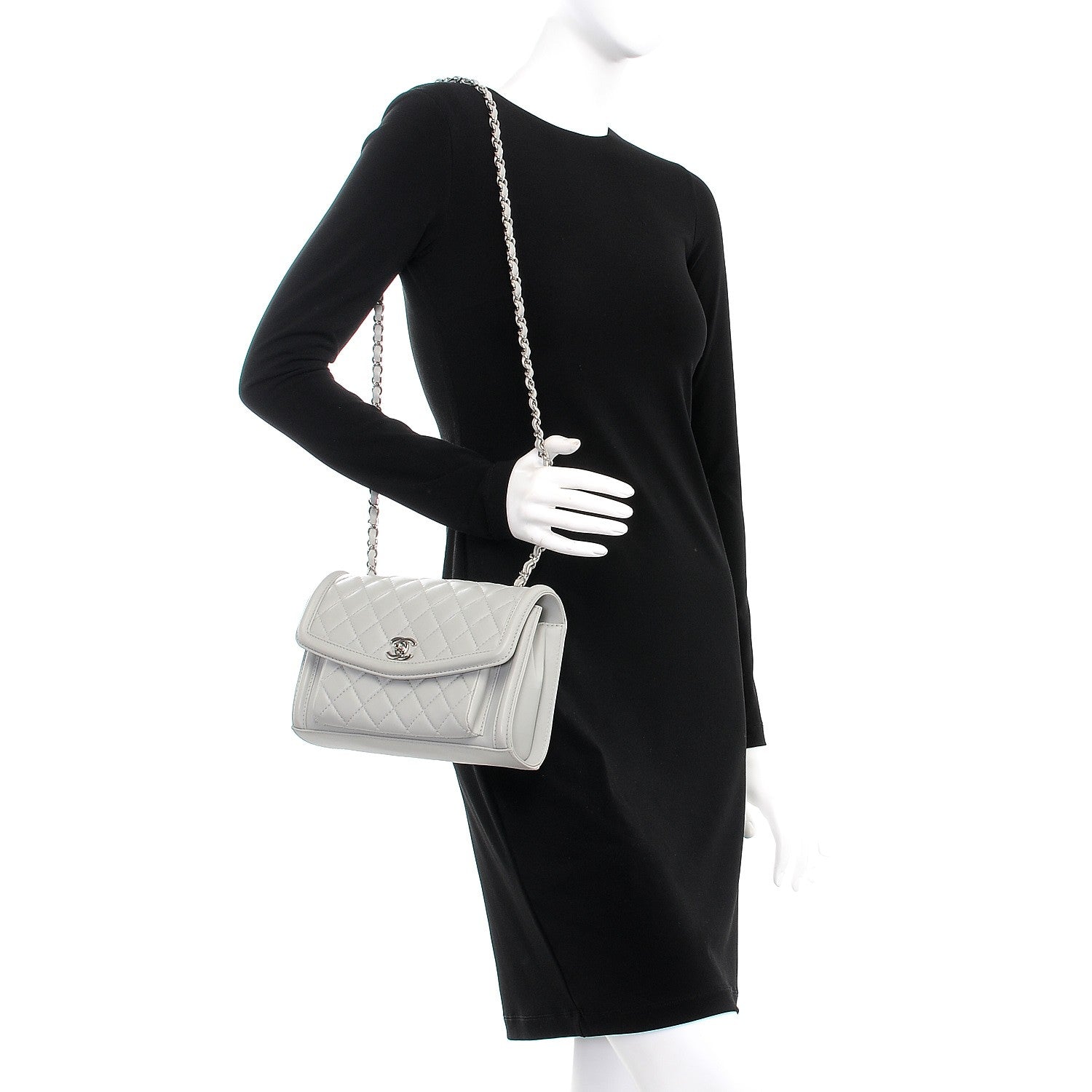 Chanel Lambskin Quilted Small Geometric Flap Light Grey 2 of 10