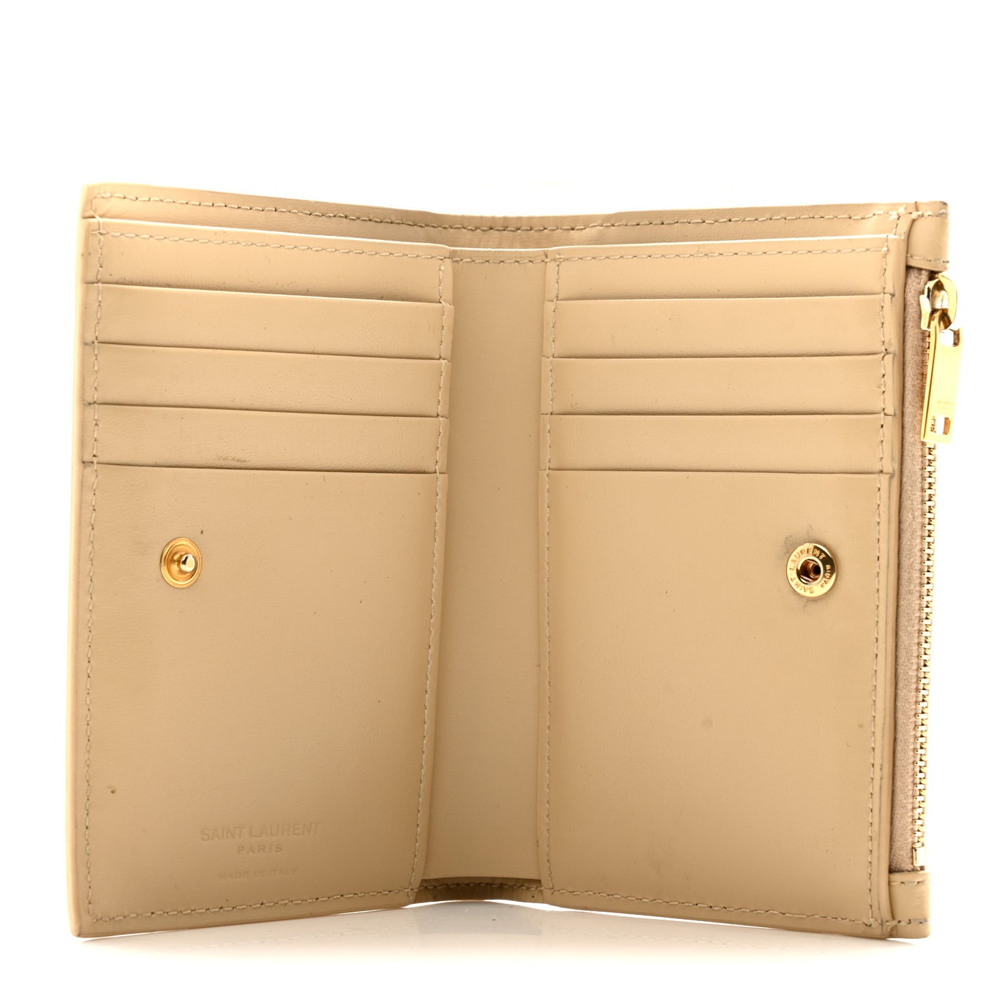 SAINT LAURENT Calfskin Monogram Bi-Fold Zipped Wallet Nude Powder