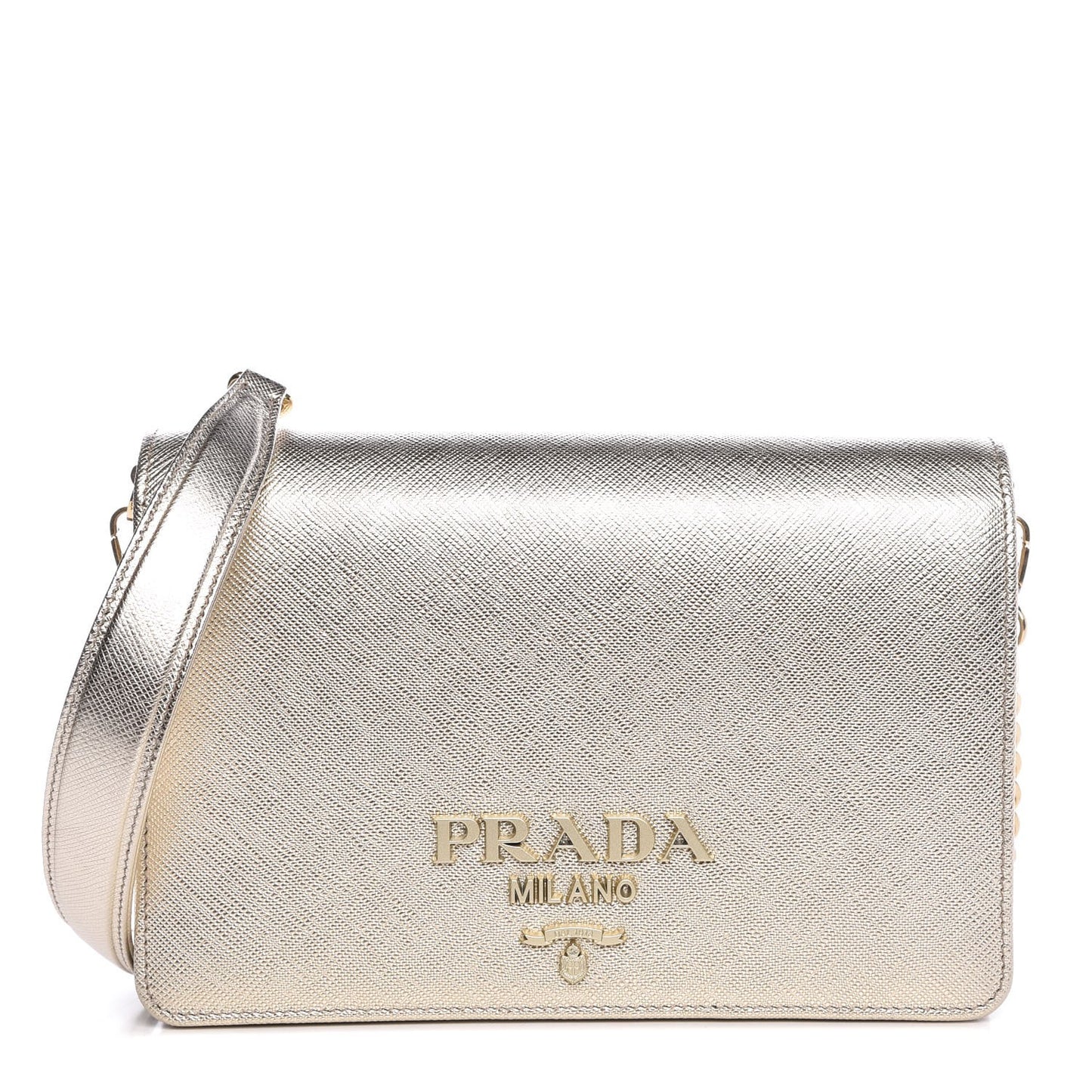 Metallic Saffiano Lux Chain Wallet Pirite