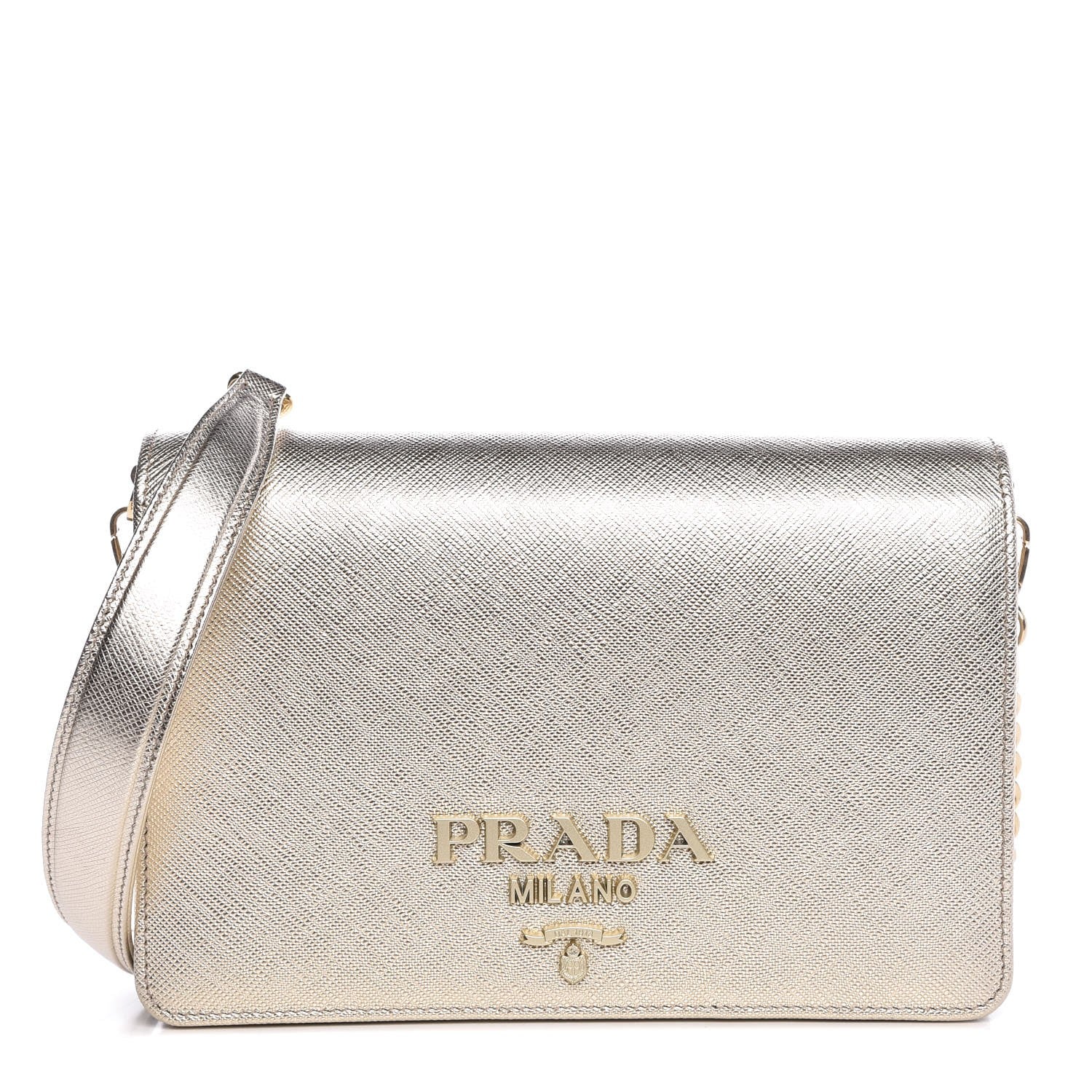 Prada Metallic Saffiano Lux Chain Wallet Pirite 1 of 6